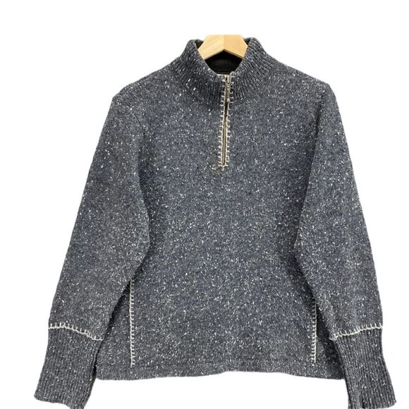 WOOLRICH 100% LAMBS WOOL GRAY STITCHED SPECKLED QUARTER ZIP SWEATER SIZE SMALL - Picture 4 of 10